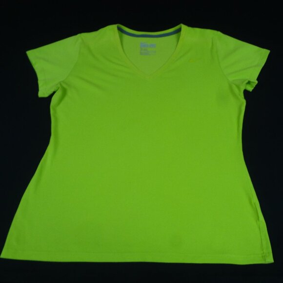 NIKE DRI-FIT V-NECK GREEN MEDIUM ATHLETIC WOMENS T-SHIRT L187 - Picture 1 of 3